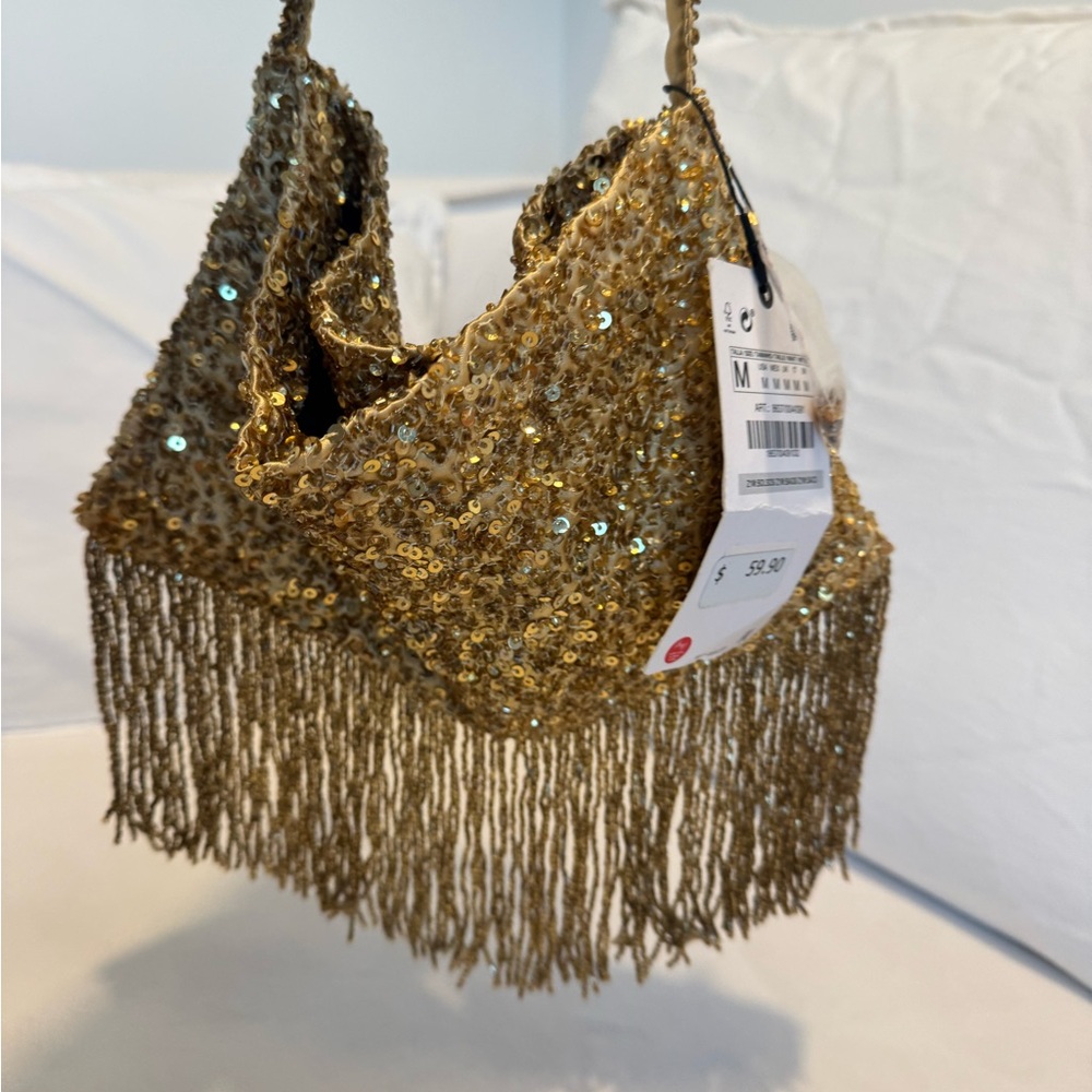 Zara Gold Sequin Shoulder Bag